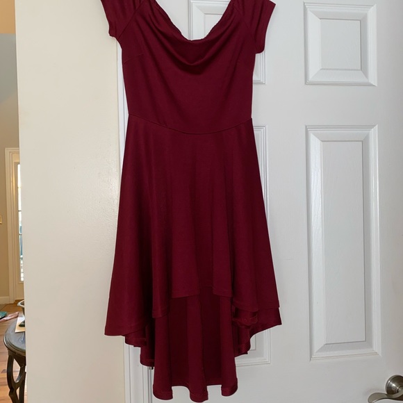 Burgundy All The Rage Off-Shoulder Dress - Picture 2 of 2